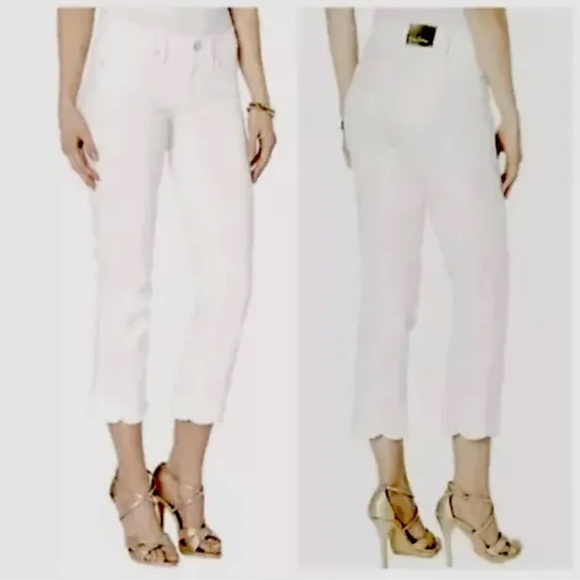 Lilly Pulitzer South Ocean Slim Crop Resort White Scalloped Jeans Sz 00 Pants - Picture 5 of 10